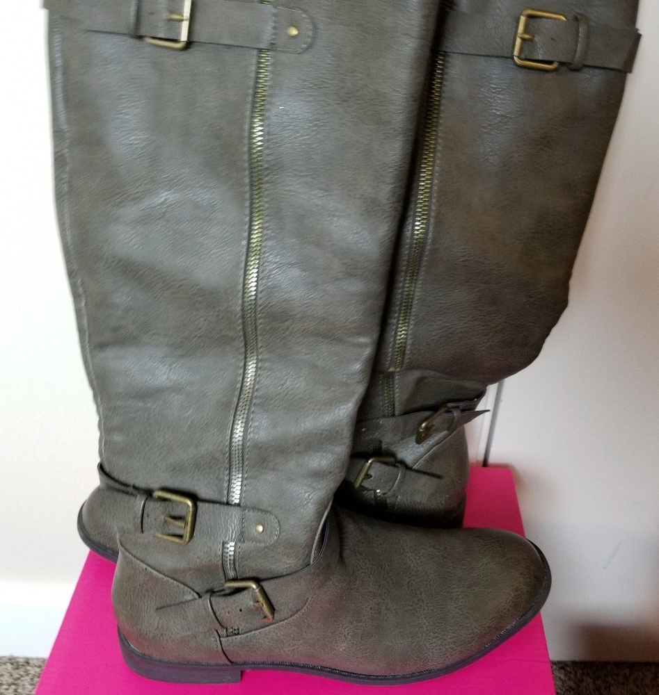 Olive knee high boots